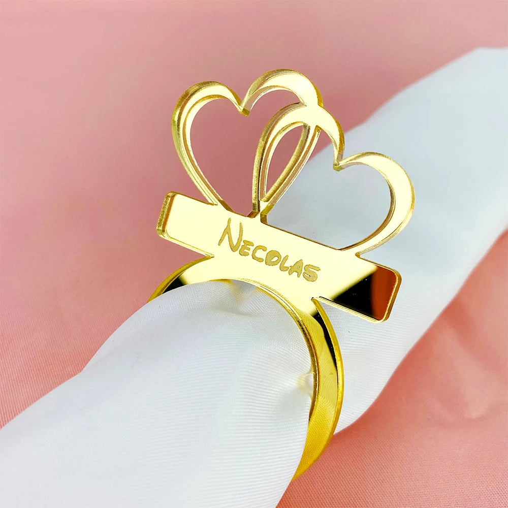 50pcs Personalized Napkin Ring Engraved Mirror Table Napkin Holder Custom Wedding Party Place Name Card Table Decoration Party