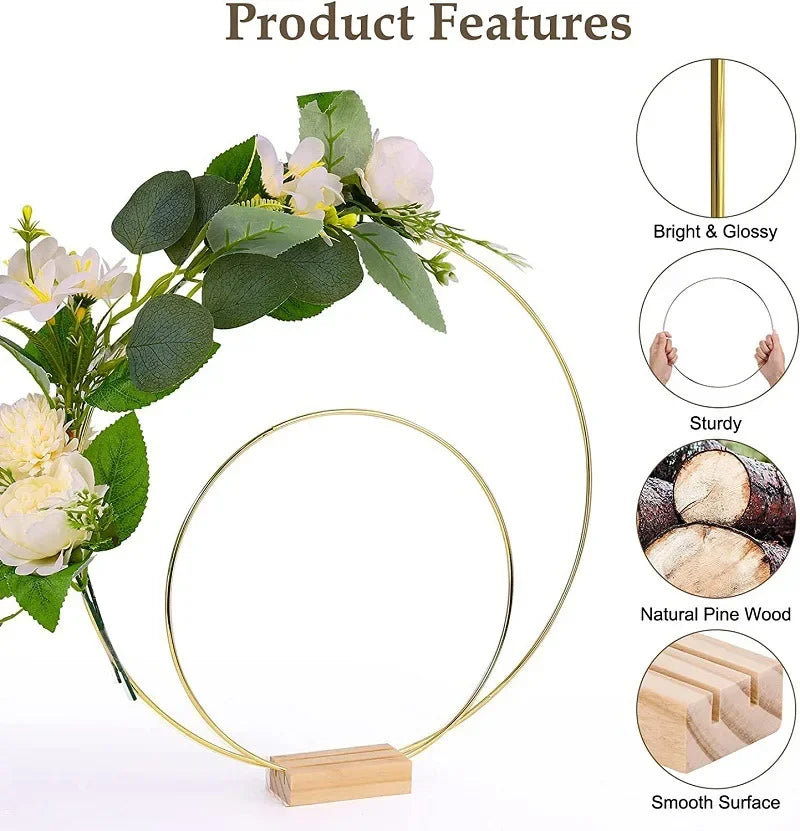 Gold Metal Flowers Hoop with Place Card Holder Wedding Table Centerpiece Decoration Christmas DIY Wreath Garland Decor