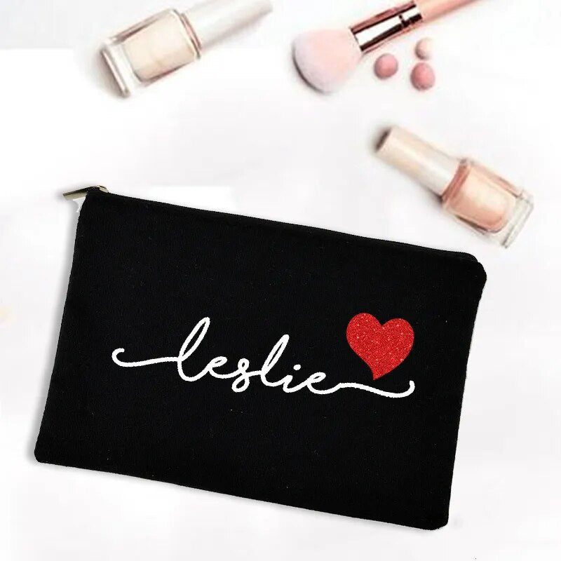 Personalized Canvas Monogram Cosmetic Zipper Pouch Makeup Bag Bridesmaid Maid of Honor Holiday Wedding Bachelorette Party Gifts