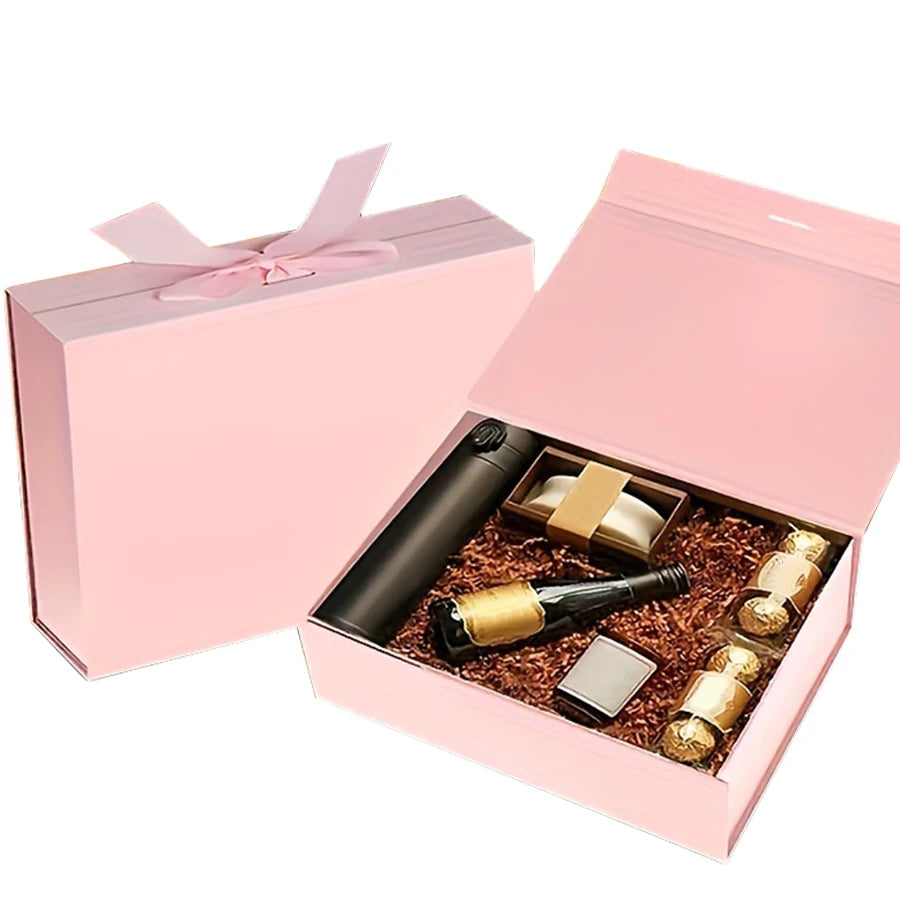 3 Sizes Available Luxury Magnetic Gift Box With Lid Ribbon Lafite Grass Greeting Card Valentine's Day Gift Packaging Box
