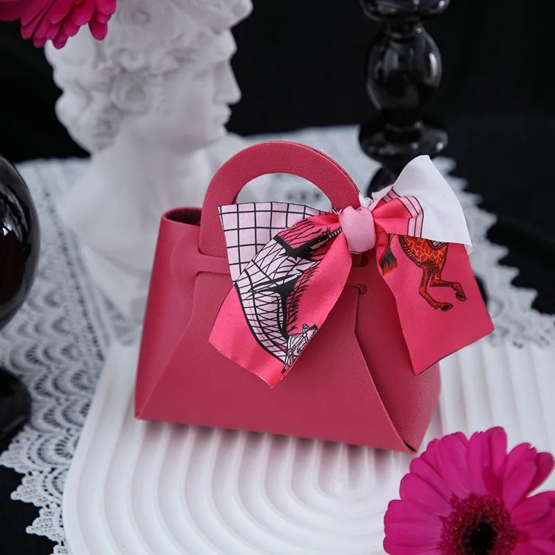 1PCS Leather Gift Bags Bow Ribbon Packaging Bag Wedding Favour Distributions Bags Eid Mubarak Candy Packaging Box Mini Handbag