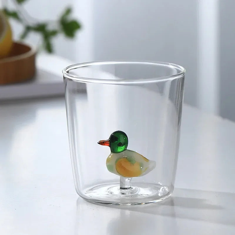 Glass Cup 3D Cartoon Animal Shape Glasses Home Cute Water Coffee Glass Single Layer Cup with Guests Juice Cold Drink Cup