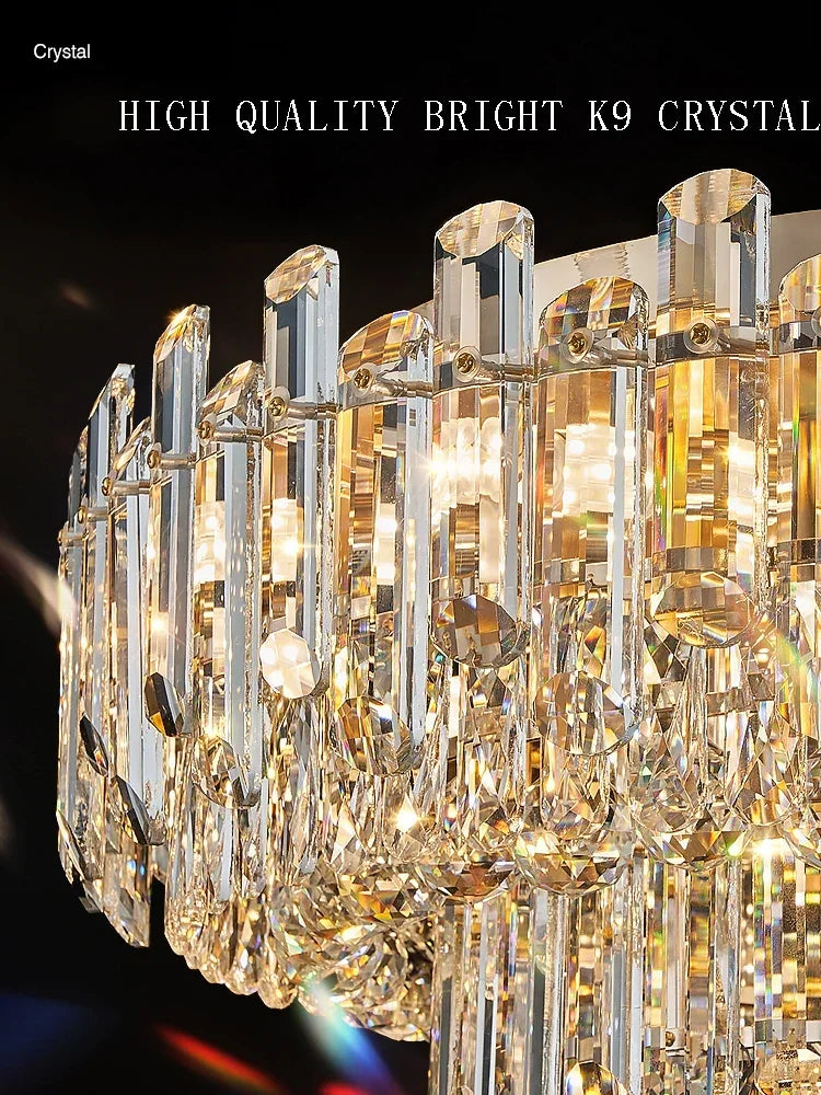 Modern Luxury Ceiling Lamp Smoke Clear Crystal Led Round Lighting for Living Room Bedroom Dining Room Gold Ceiling Chandelier