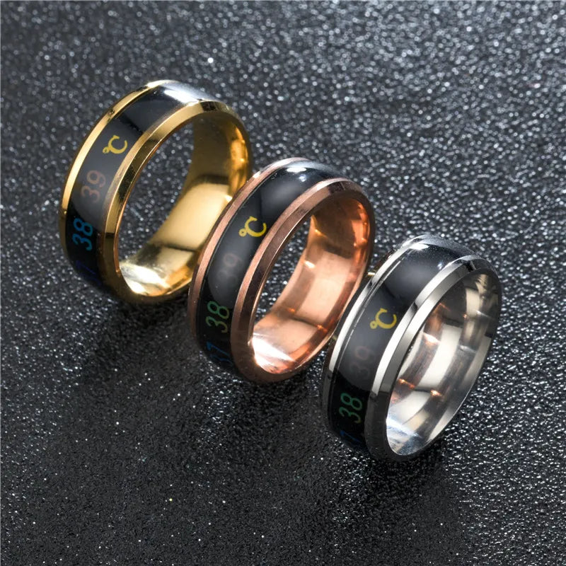 Smart Stainless Steel Multifunctional Ring For Couples Mood Changes Color From Waterproof Body Temperature Measuring Ring