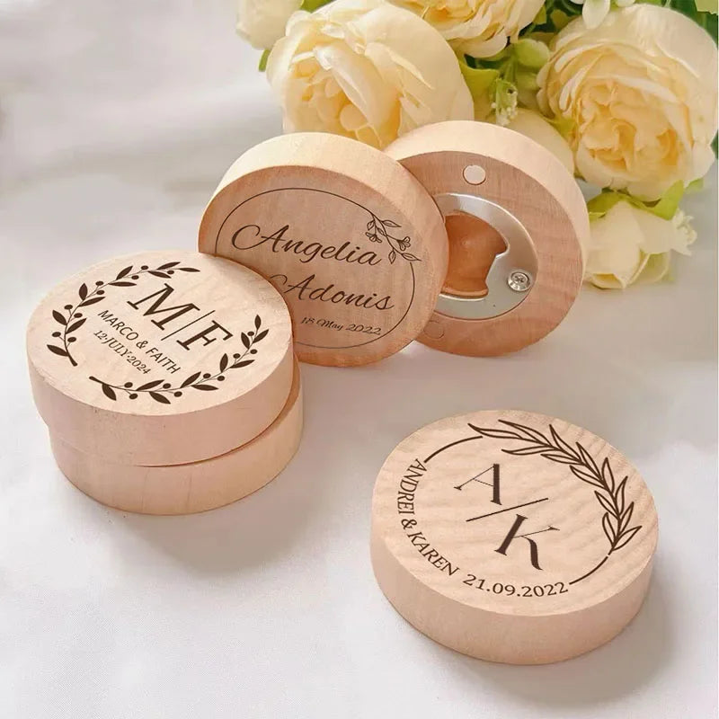 Personalised Wooden Bottle Opener Engraved Portable Magnetic Wooden Round Opener Bridesmaid Wedding Favors Custom Baptism Gift