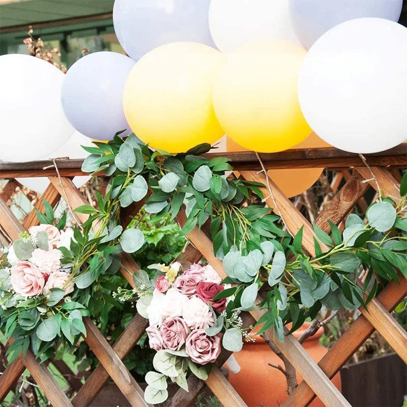 2M Artificial Eucalyptus Rattan Artificial Flower Wreath with Willow Leaves Fake Green Vine Fake Plant Wedding Home Decoration