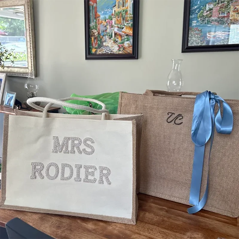 Large Custom Mrs White Pearls Tote Bag with Bow  Bridal Shower Bachelorette Honeymoon Gifts Supplies Bride To Be Accessories