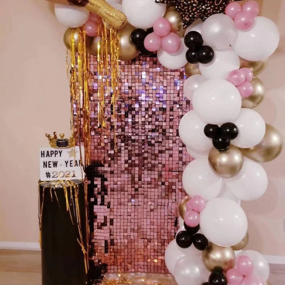 16pcs Champagne Shimmer Wall Backdrop 3D Sequin Panel Backdrop Art Wall Backgroud Cloth Wedding Birthday Party Backdrop Decor