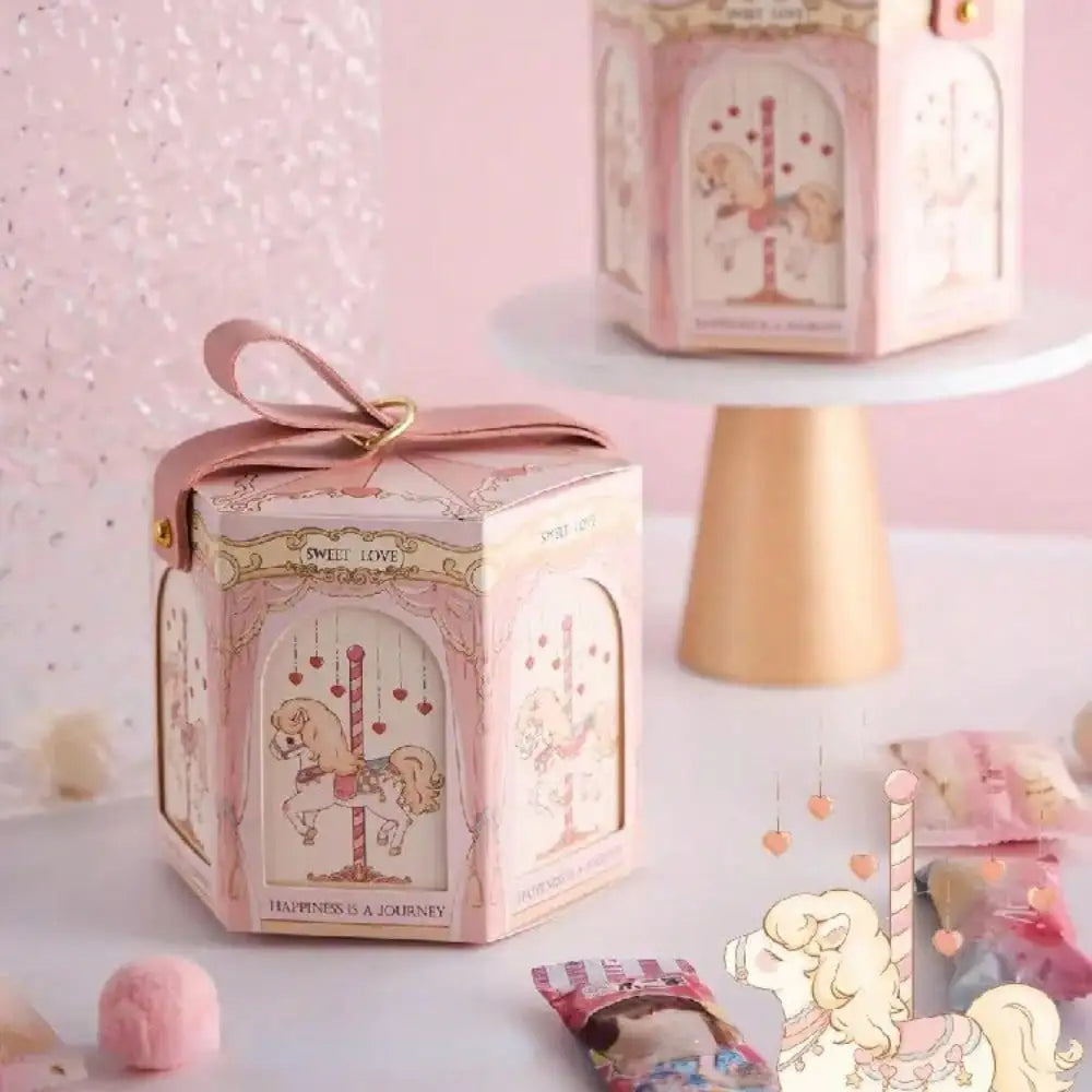 10pcs Carousel Candy Gift Boxes Packaging Wedding Birthday Party Favor Bags Baby Shower Christmas Present Case Supplies