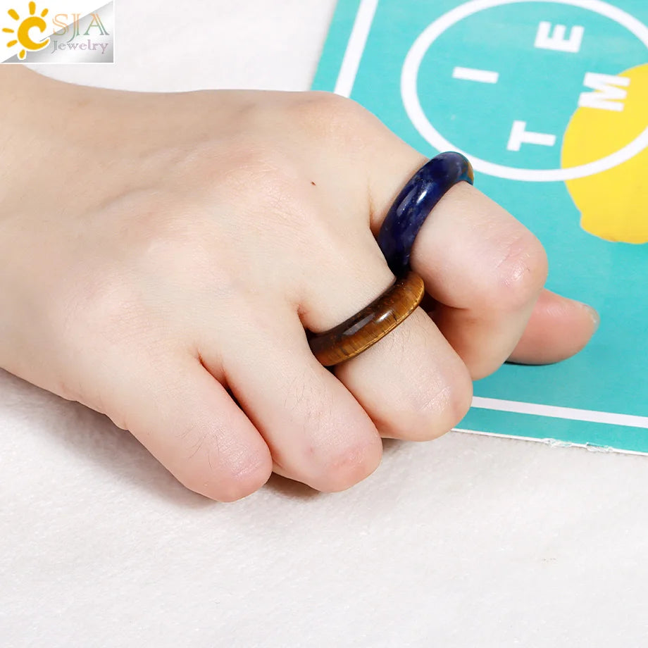 Reiki Crystal Rings for Men Natural Stone Pink Quartz Red Agates Amethyst Running Ring Jewelry 16 17 18 19 20 21 Inner Ring H474