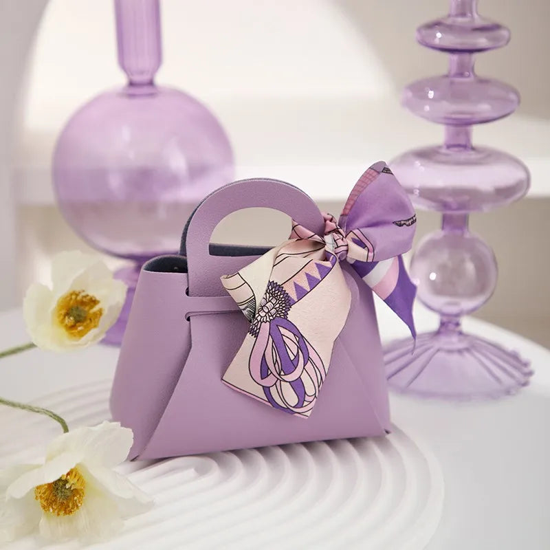1PCS Leather Gift Bags Bow Ribbon Packaging Bag Wedding Favour Distributions Bags Eid Mubarak Candy Packaging Box Mini Handbag