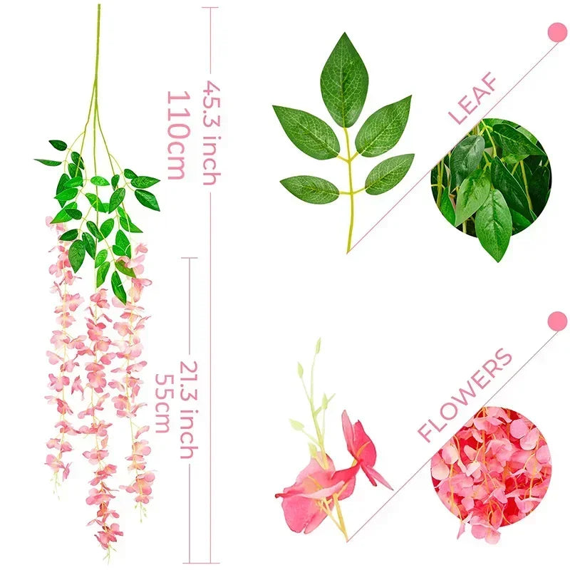 Wisteria Vine Artificial Flowers Wholesale 110cm Trailing Fake Flower String for Home Wedding Party Decor Silk Wisteria Garland