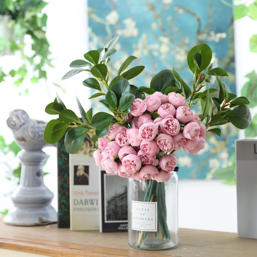 27 Heads Artificial Rose Peony Flowers Bridal Bouquet for Home Party Table DIY Decor Fake Flowers Wedding Decoration Flowers