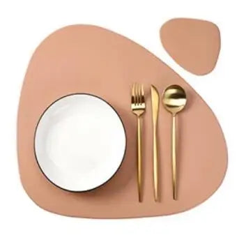 Inyahome Irregular Shape PU Leather Placemats Set Oil-Proof Waterproof for Kitchen Tables Bistro Tables Bars Coffee Shops Hotels