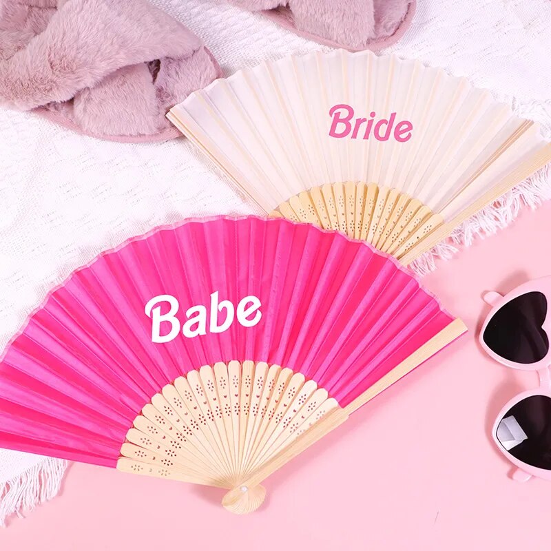 Hot pink Bride babe hand fan summer Pool Beach Bach weekend girls trip bachelorette party Bridal Shower wedding Bridesmaid Gift