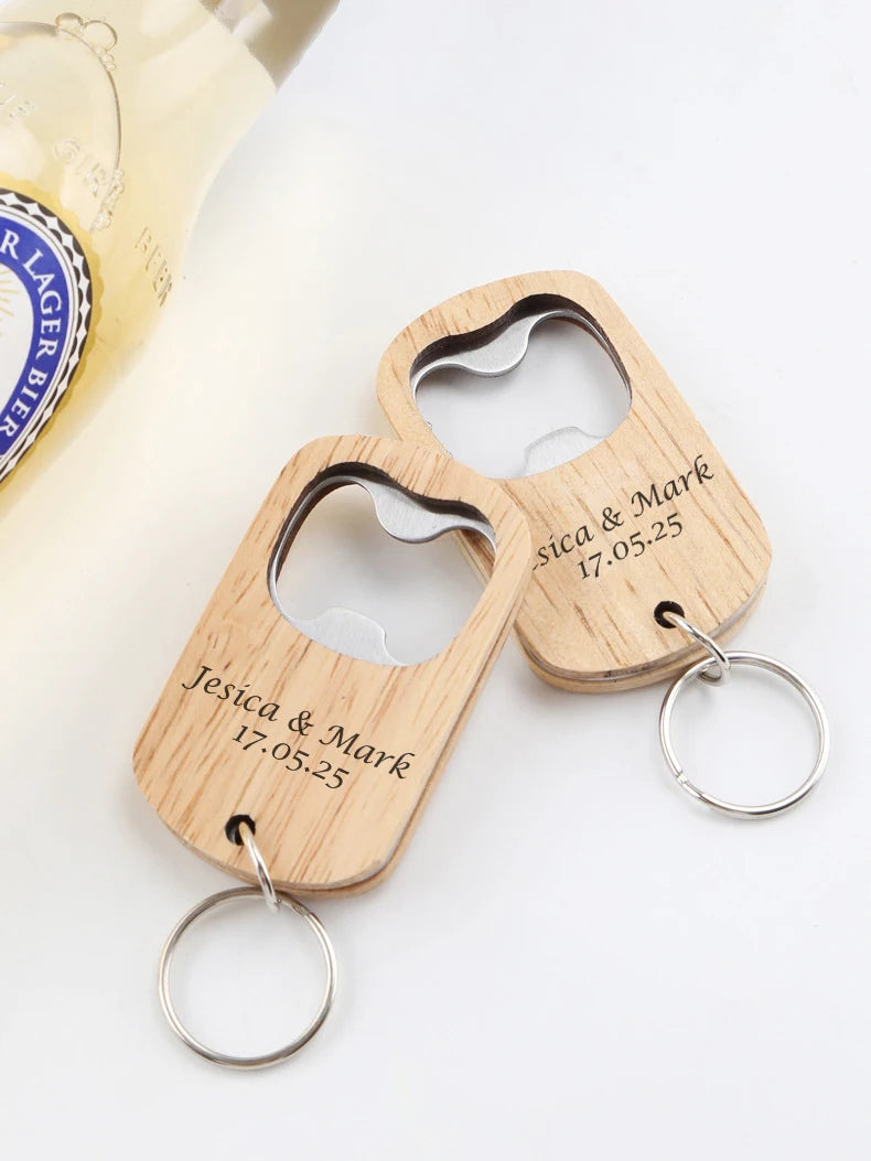 Custom Engraved Wooden Keychain Keyring Bottle Opener Wedding Party Favor Groomsmen Gifts Personalized Wedding Gift for Guest