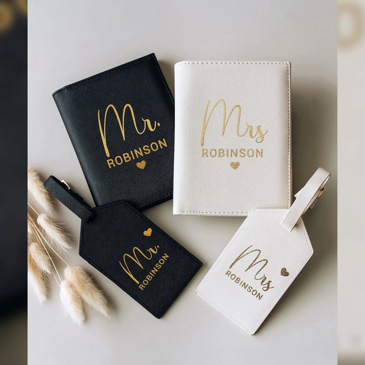 Personalised Passport Holder Custom Luggage Tag set Engagement Travel set Honeymoon Valentines Gift Bridal Party Gifts Mr & Mrs