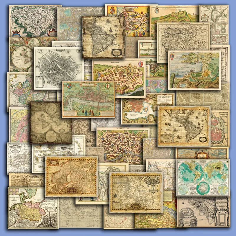 55pcs Nautical Map Scrapbooking Stickers Children's Diy Computer Luggage Decoration Student Stationery