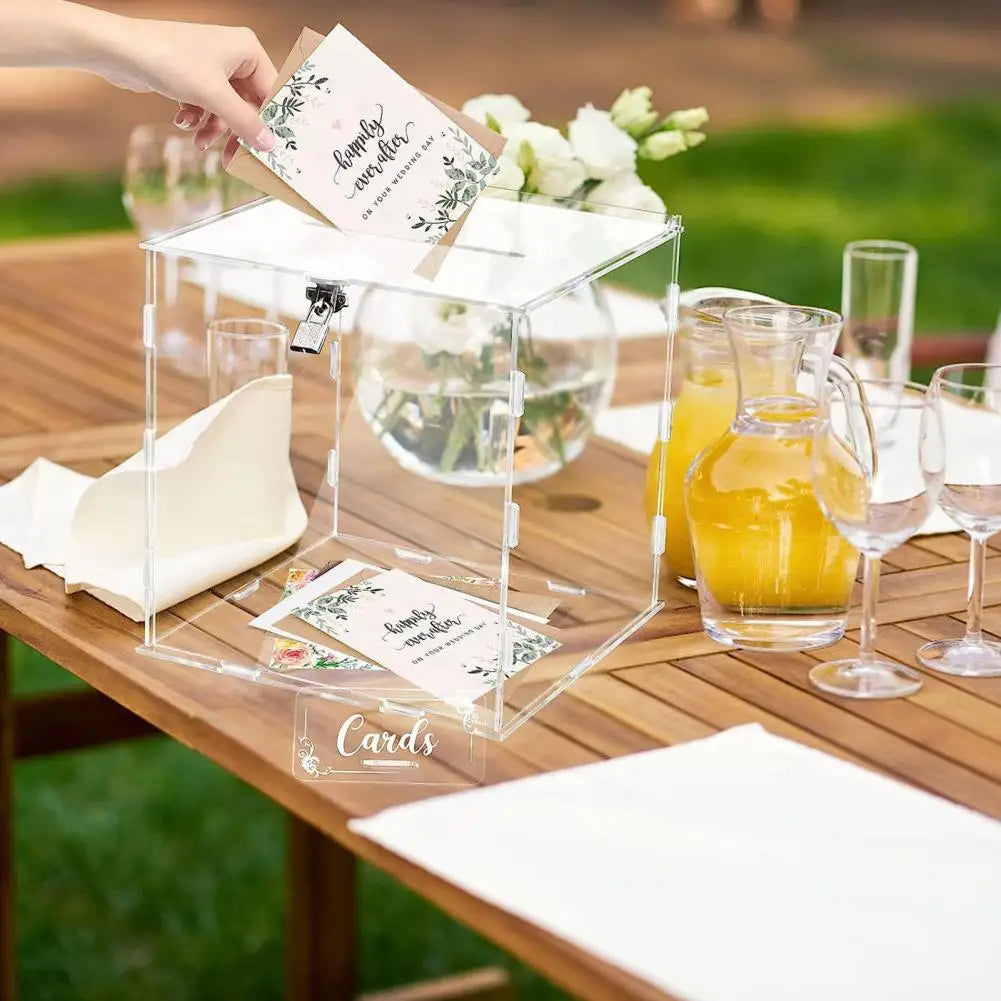 Wedding Card Box Clear Acrylic with Lock Detachable Design Gift Holder Reception Anniversary Birthday Graduation Events