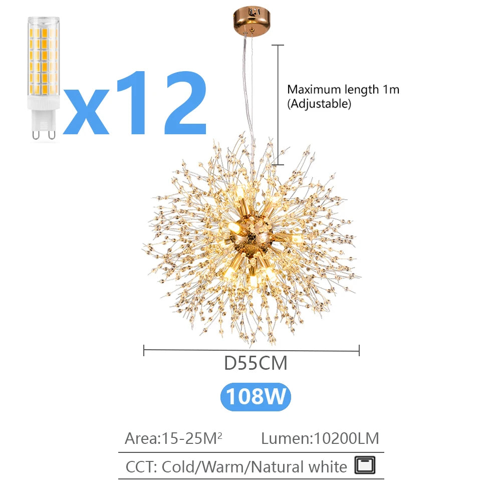 IRALAN Modern Dandelion LED Chandelier Lighting Pendant Lamp For Living Room Dining Room Home Decoration Art Crystal Lamps