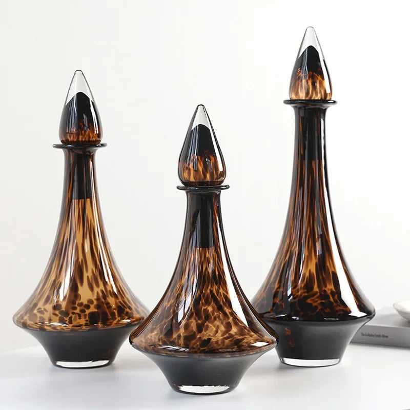 Glass Vase Transparent Leopard Print Flower Vase Glassware with Lid Floral Arrangement Accessories Terrarium Home Decoration