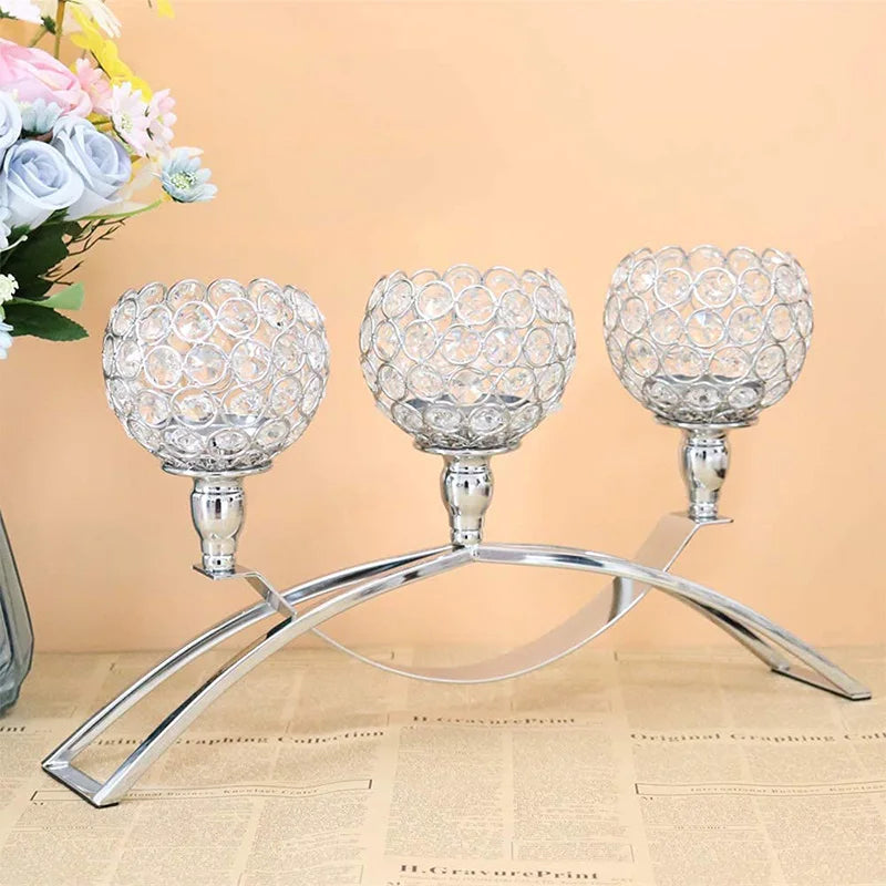 Crystal Candle Holders for Wedding, 3 Arms Table Candelabra, Buffet Cabinet Ornaments, Table Centerpieces for Wedding