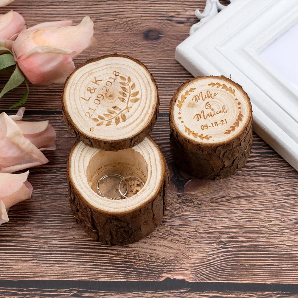 Personalized Wooden Wedding Ring Box Custom Engagement Ring Holder for Double Rings Proposal Ceremony Rustic Decoration Ring Box