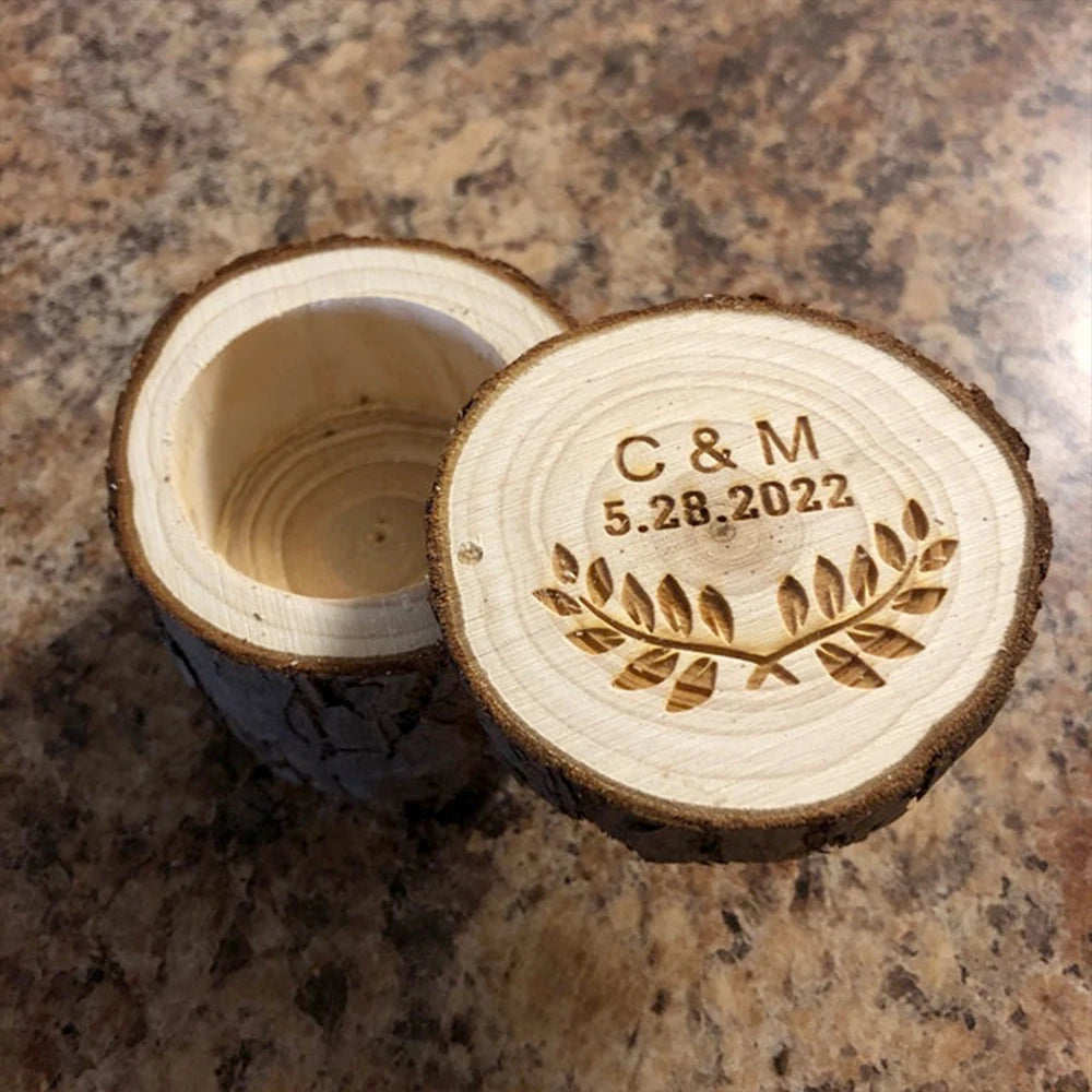 Personalized Wooden Wedding Ring Box Custom Engagement Ring Holder for Double Rings Proposal Ceremony Rustic Decoration Ring Box