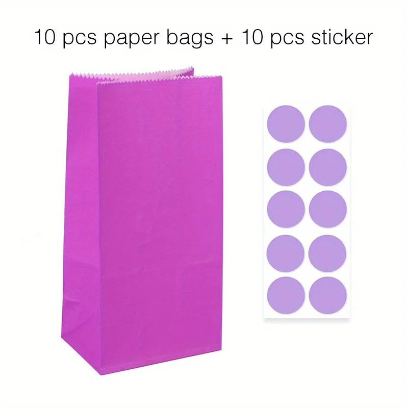 10 pcs Colorful Solid Stripe and Polka Dot Stand-Up Bags with Stickers - 18x9x6cm Favor Gift Packing Treat Bags for Wedding