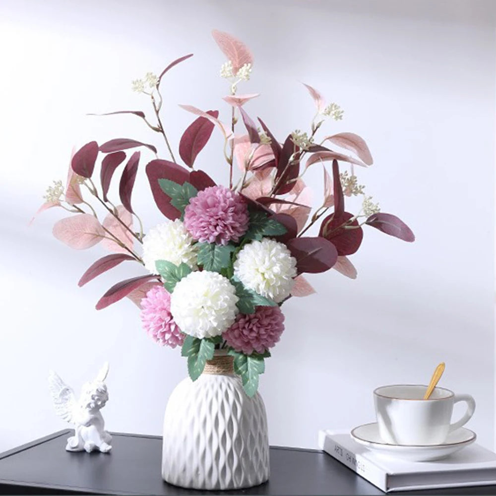 White Fake Flowers Blue Bouquet Hydrangea Artificial Flowers Chrysanthemum Silk Flowers Artificial for Decoration Flower
