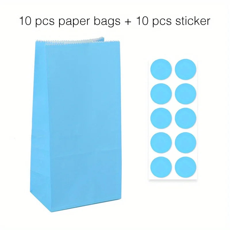 10 pcs Colorful Solid Stripe and Polka Dot Stand-Up Bags with Stickers - 18x9x6cm Favor Gift Packing Treat Bags for Wedding