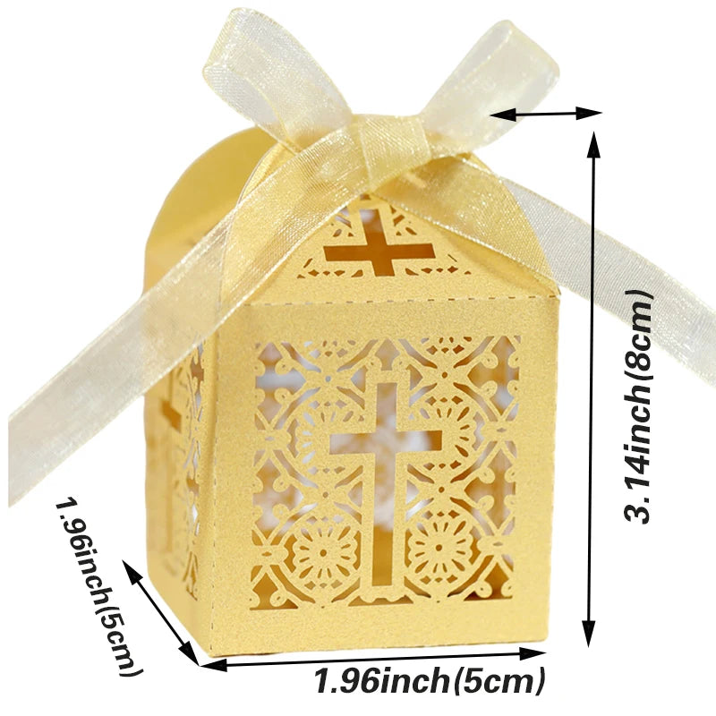 20/30/50PCS Cross Carriage Laser Cut Candy Boxes Wedding Favors Gifts Box Communion Christening Easter Baby Shower Party Decor