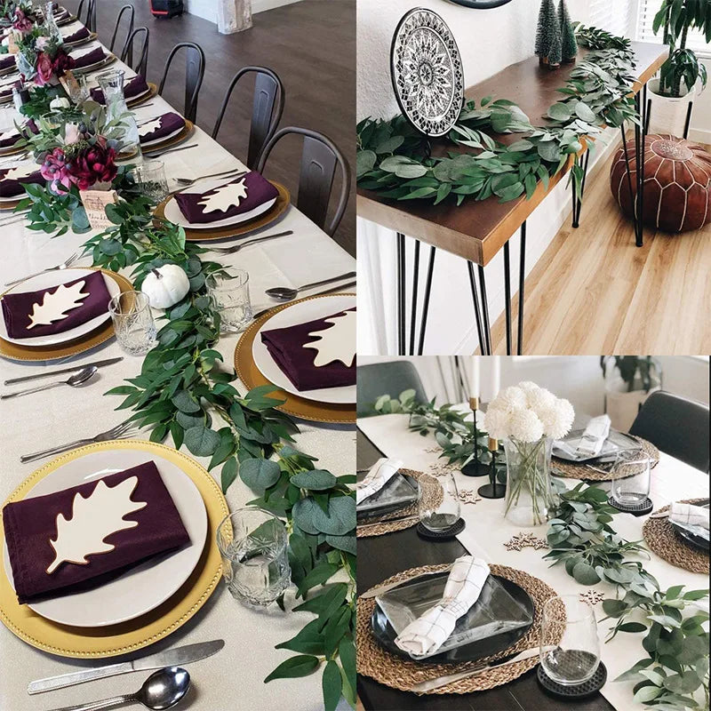 2M Artificial Eucalyptus Rattan Artificial Flower Wreath with Willow Leaves Fake Green Vine Fake Plant Wedding Home Decoration