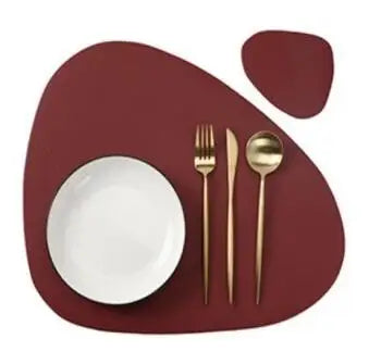 Inyahome Irregular Shape PU Leather Placemats Set Oil-Proof Waterproof for Kitchen Tables Bistro Tables Bars Coffee Shops Hotels
