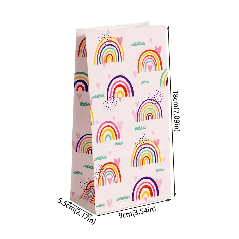 Small Paper Bags Rainbow Printed Candy Cookie Bag Pink Blue Kids Birthday Party Gift Bags Boxes DIY Baking Packaging Supplies