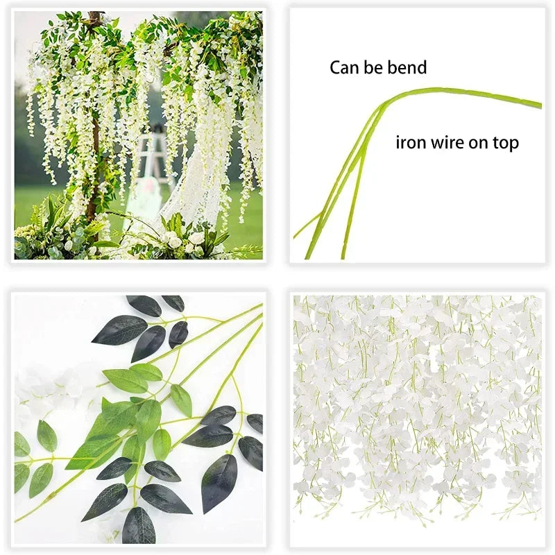 Wisteria Vine Artificial Flowers Wholesale 110cm Trailing Fake Flower String for Home Wedding Party Decor Silk Wisteria Garland