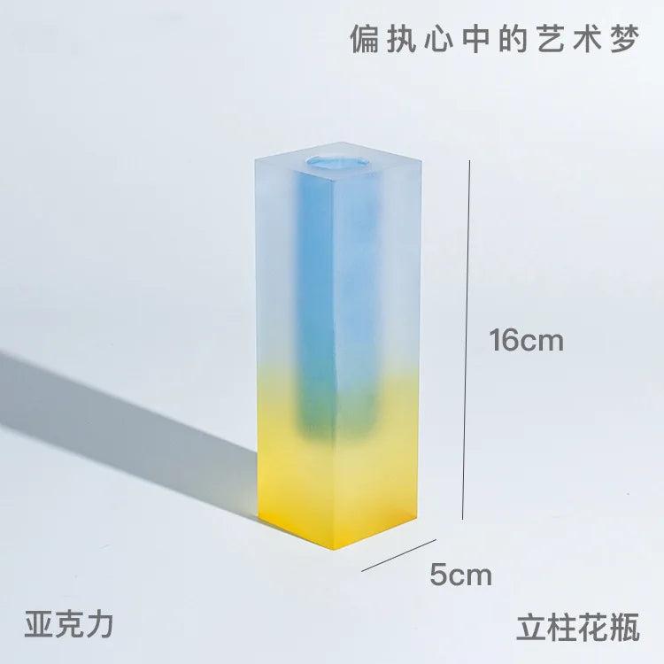 Modern Rainbow Pillar Bud Vase Tabletop Glass Vases Luxury Decorative Acrylic Crystal Nordic Room Decoration Home