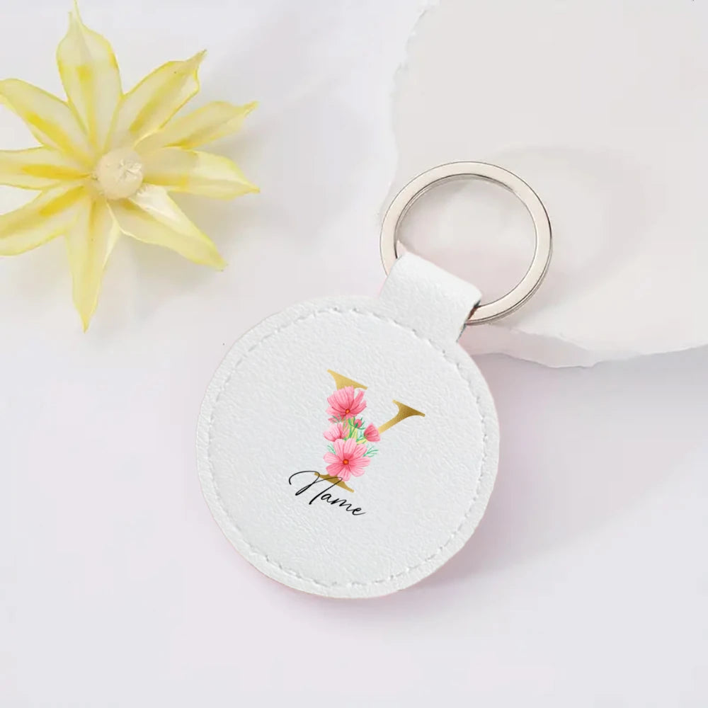 Personalized Keyring Pendant Initial with Name Key Chain Leather Key Ring Mobile Phone Bag Jewelry Accessories Best Gift for Her