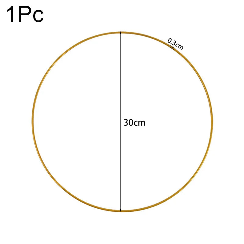 20-35cm Wedding Flower Garland Metal Gold Wreath Ring Wooden Base Wedding Birthday Party Table Decor DIY Wreath Catcher Crafts