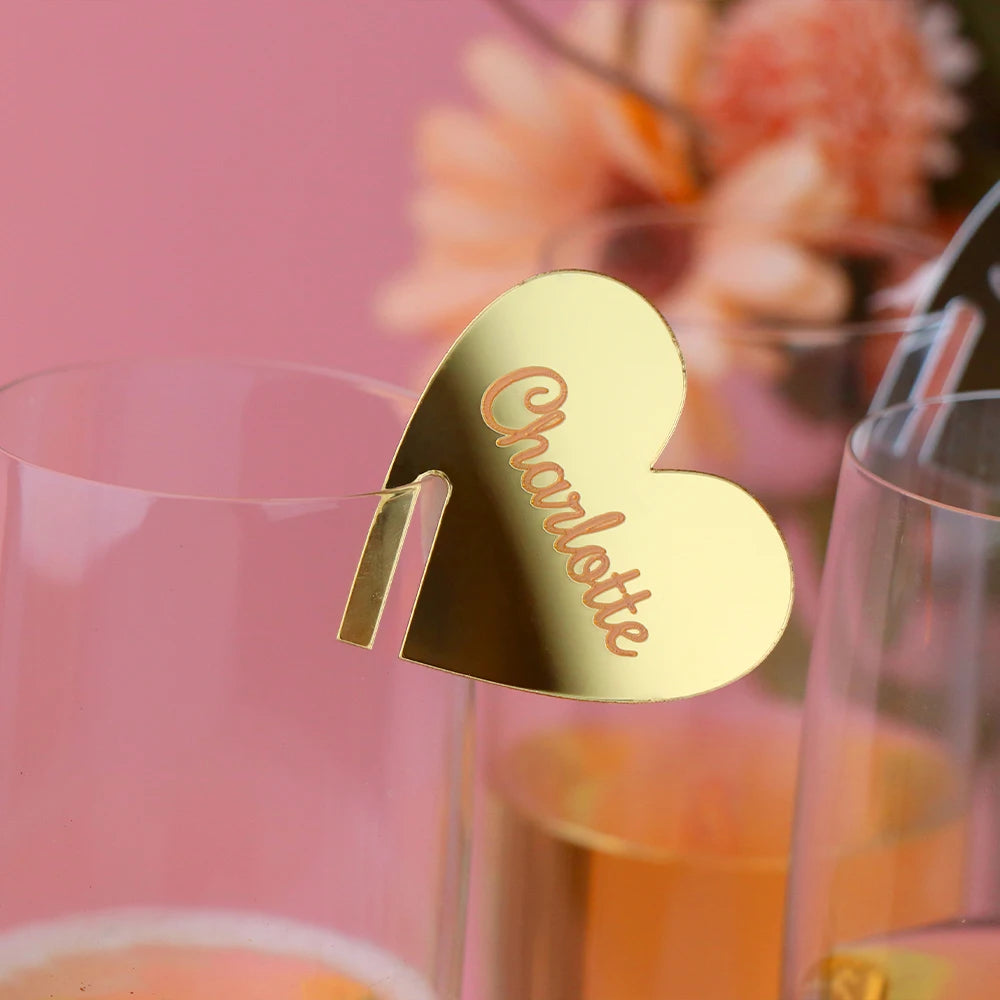 Personalized Acrylic Wedding Name Place Cards Ideas Drink Tag Drink Stirrers Engraved Glass Place Setting Holder Drink Charm