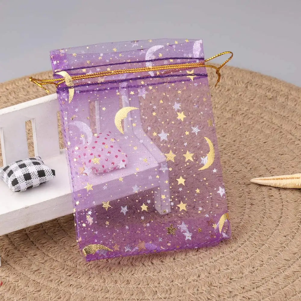 50pcs/lot Moon Star Organza Gift Bag 7x9 9x12 10x15cm Multicolor Gifts Pouches For Wedding Party Candy Bag Jewelry Packing