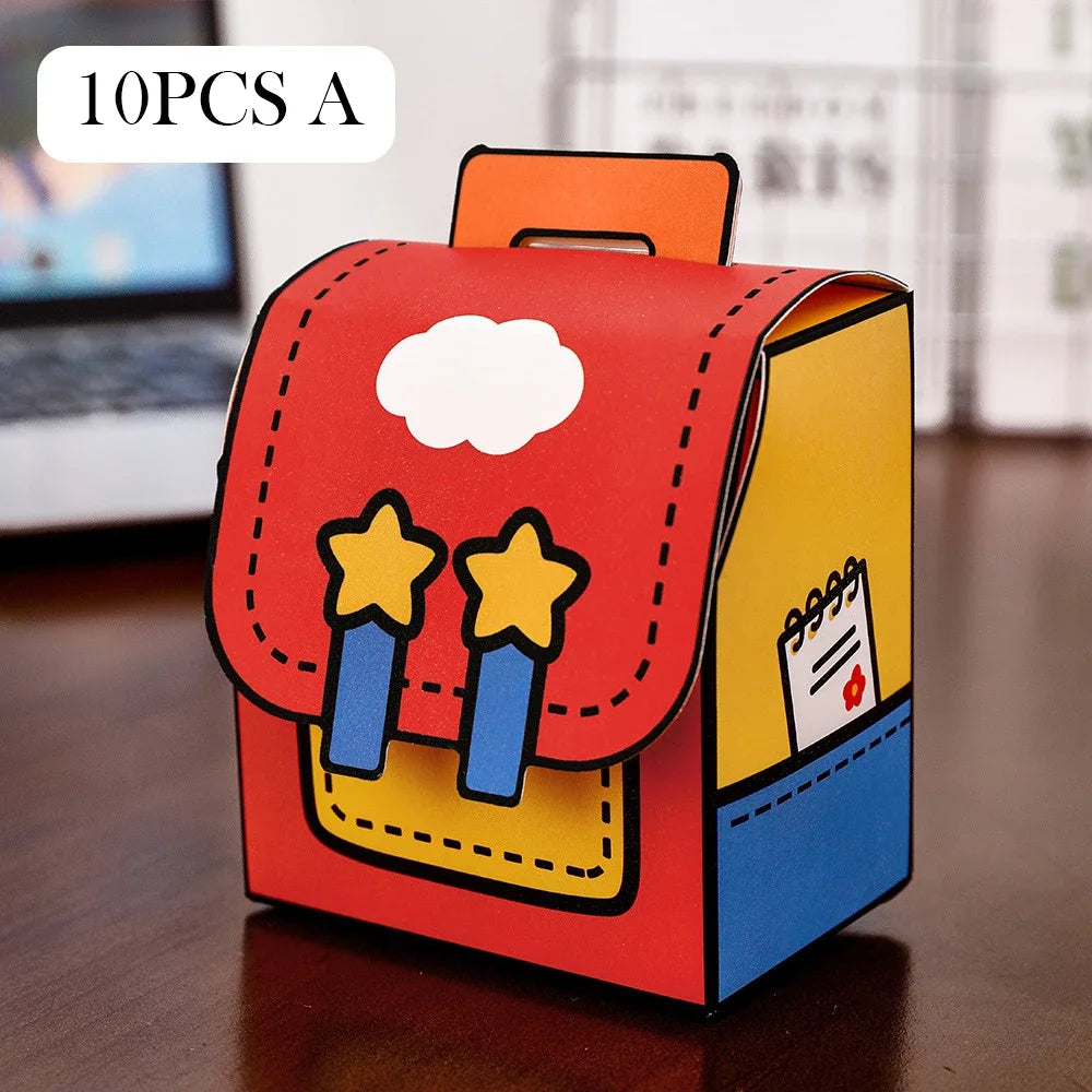 10Pcs Cute Portable School Bag Candy Cookie Box Gift Snacks Packing Boxes for Kids Birthday Back To School Party Decoration