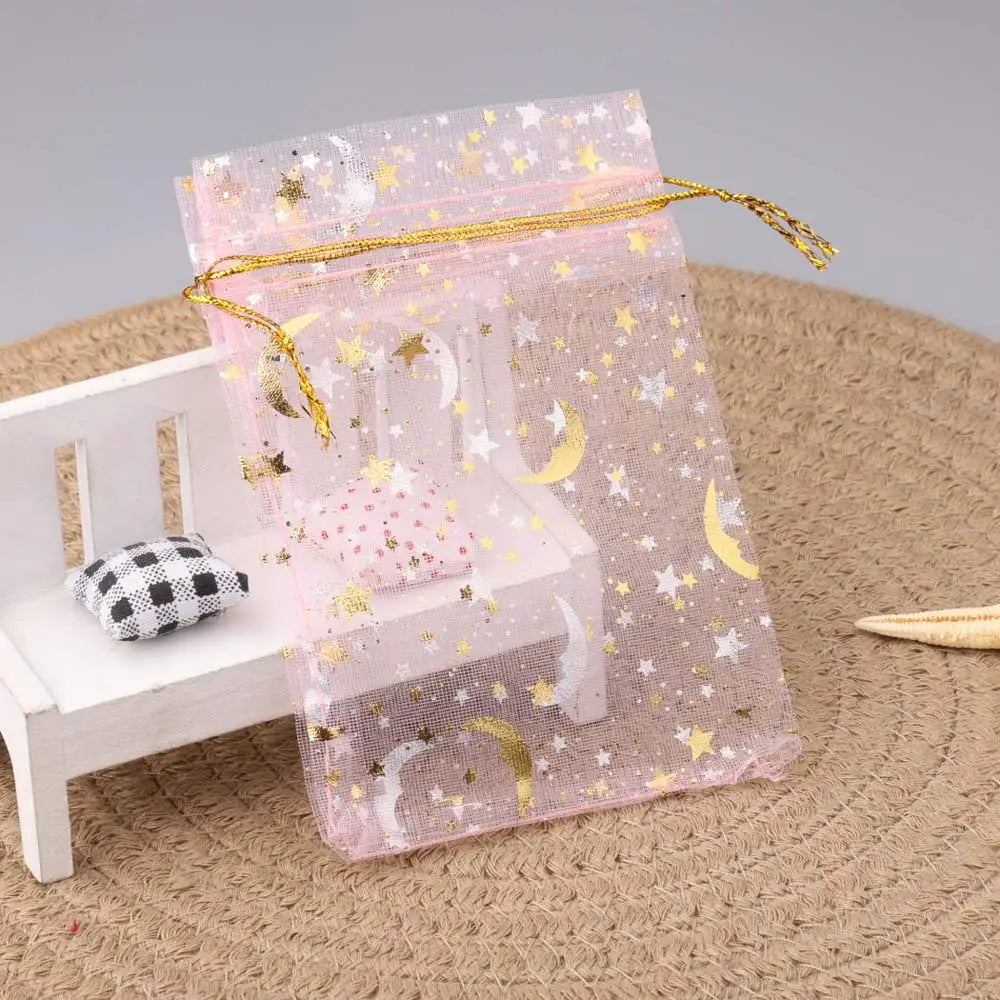 50pcs/lot Moon Star Organza Gift Bag 7x9 9x12 10x15cm Multicolor Gifts Pouches For Wedding Party Candy Bag Jewelry Packing