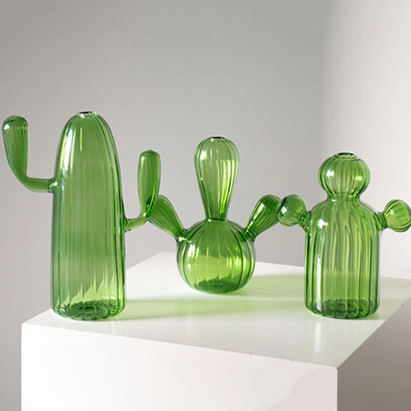 Cactus Glass Vase Small Fresh Glass Decorations Simple Home Living Room Desktop Ornaments Home Supplies