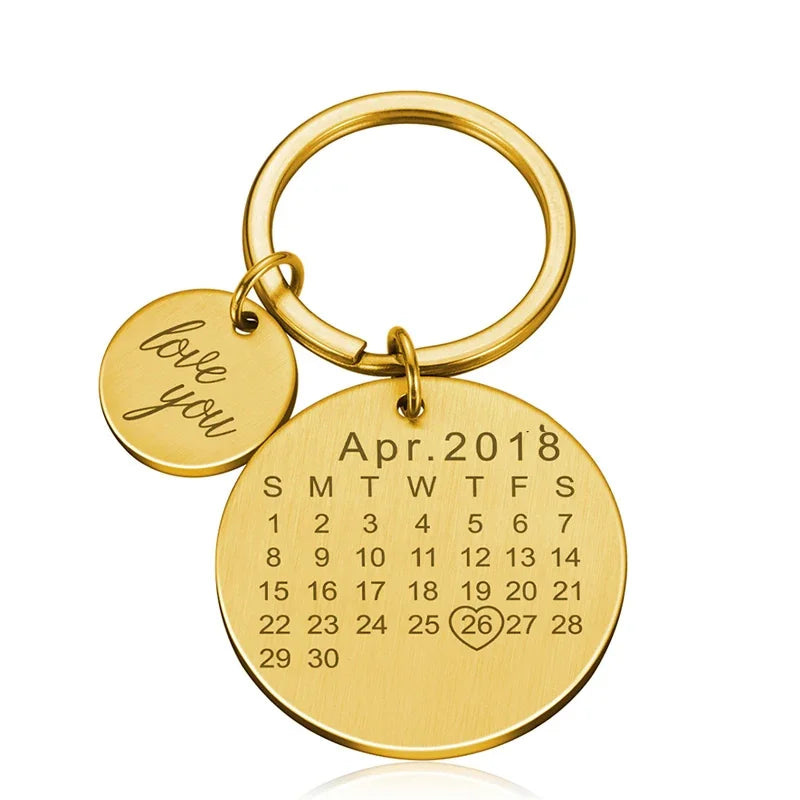 Personalized Stainless Steel Engraved Calendar Date Keychain Custom Keyring Gift For Wedding Anniversary Gift