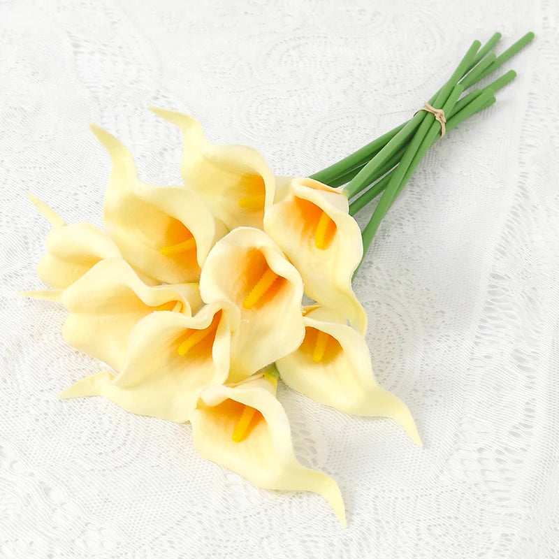 2/5Pieces Real Touch Calla Lily Artificial Flowers White Wedding Bouquet Bridal Shower Party Home Flower Decoration Fake Flowers