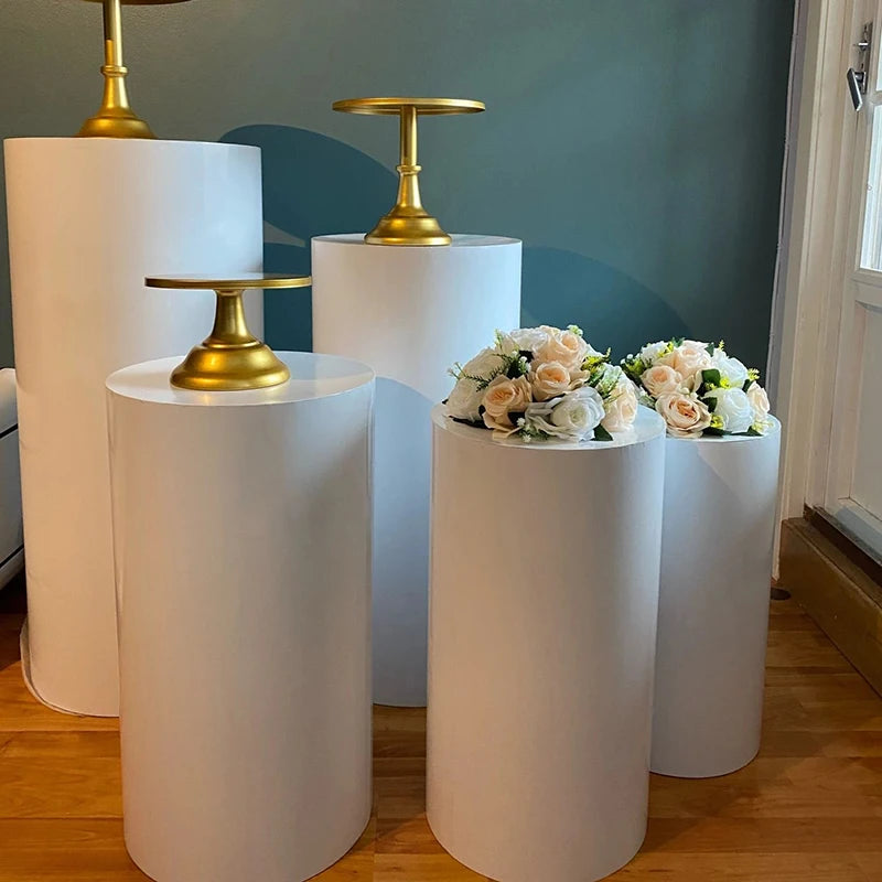 Cylinder Dispaly Pedestal Stand White 3/5pcs White Party Cake Pedestal Iron Circular Column For Wedding Decoration