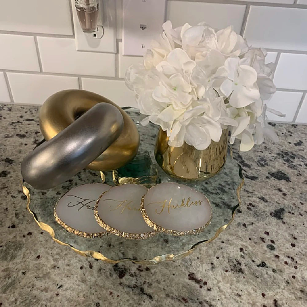 Custom Jewelry Plate Personalized Agate Stone Tray Coasters Holder Nails Art Display Shelf Wedding Birthday Party Bride Gift