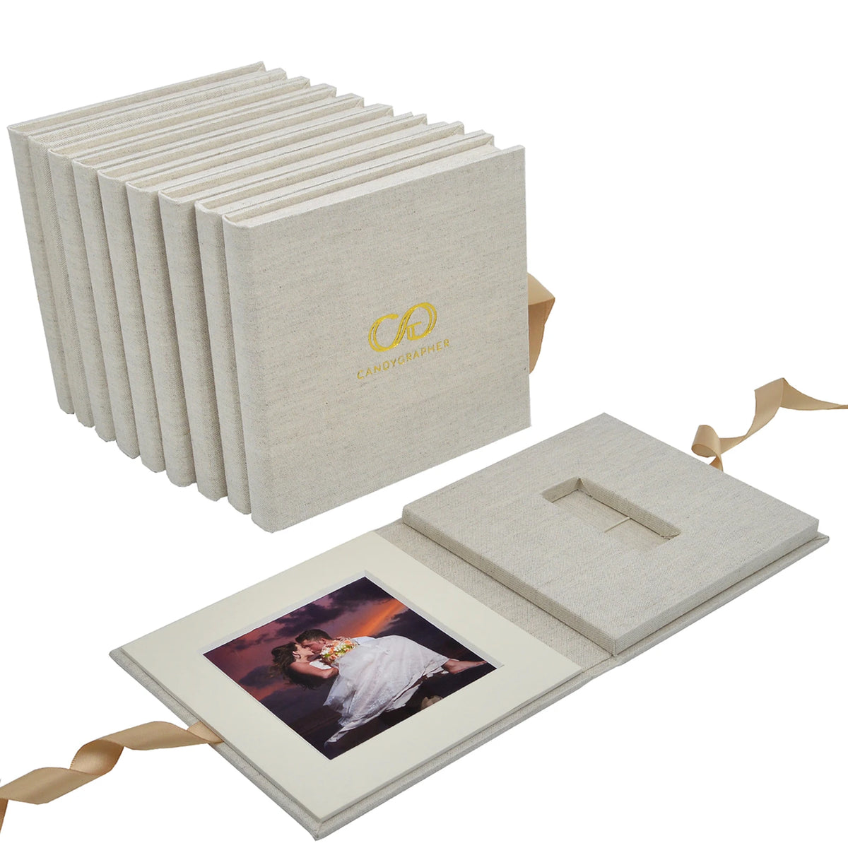 Custom Logo Linen USB boxes with photo frame - Personalized Flash Drive Case - Newborn/Wedding  Photography Packaging