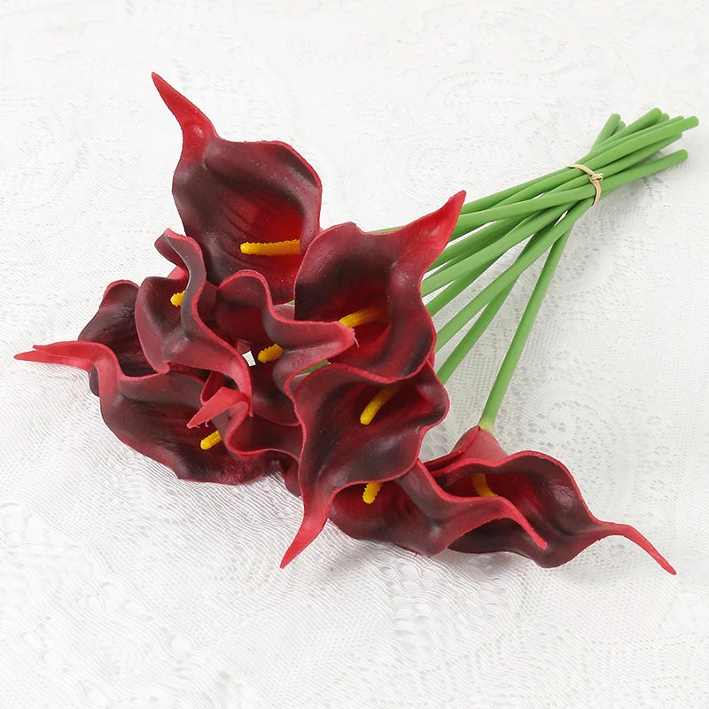 2/5Pieces Real Touch Calla Lily Artificial Flowers White Wedding Bouquet Bridal Shower Party Home Flower Decoration Fake Flowers